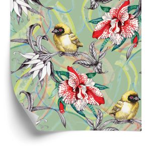 Papier Peint Oiseaux Colorés Parmi Les Fleurs – Image 2