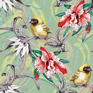 Papier Peint Oiseaux Colorés Parmi Les Fleurs – Image 1