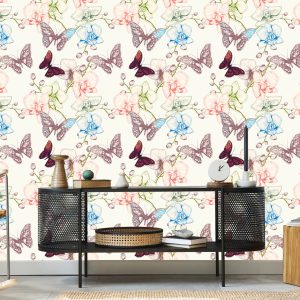 Papier Peint Papillons Feuilles Fleurs Pour Chambre De Bébé – Image 5