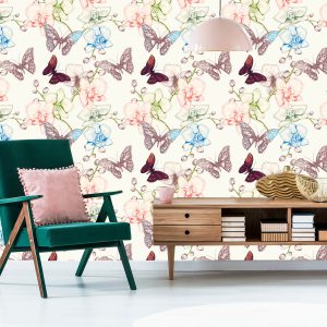 Papier Peint Papillons Feuilles Fleurs Pour Chambre De Bébé – Image 6