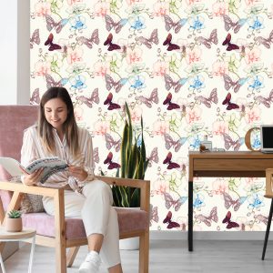 Papier Peint Papillons Feuilles Fleurs Pour Chambre De Bébé – Image 7