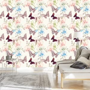 Papier Peint Papillons Feuilles Fleurs Pour Chambre De Bébé – Image 3