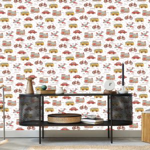 Papier Peint Pour Une Chambre D'enfant Dans Une Voiture, Des Avions, Des Vélos – Image 5