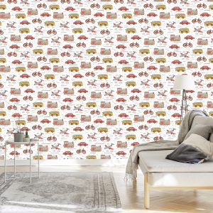 Papier Peint Pour Une Chambre D'enfant Dans Une Voiture, Des Avions, Des Vélos – Image 3
