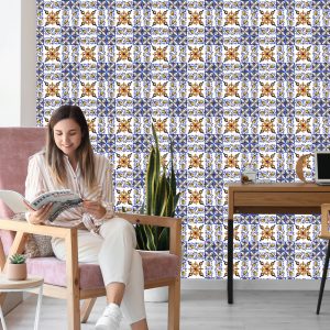 Papier Peint Pour Salle À Manger Mosaïque Imitation Fleurs – Image 7