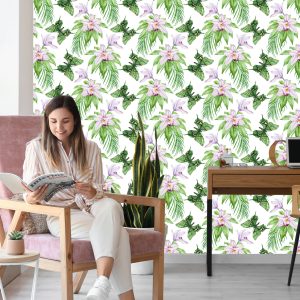 Papier Peint Pour Chambre Papillons, Fleurs, Plantes – Image 7