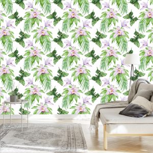 Papier Peint Pour Chambre Papillons, Fleurs, Plantes – Image 3