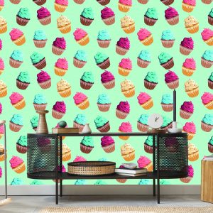 Papier Peint Rétro - Muffins Colorés Sur Un Fond De Menthe – Image 5