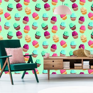 Papier Peint Rétro - Muffins Colorés Sur Un Fond De Menthe – Image 6