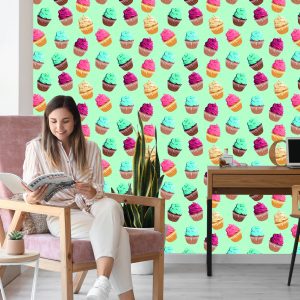 Papier Peint Rétro - Muffins Colorés Sur Un Fond De Menthe – Image 7