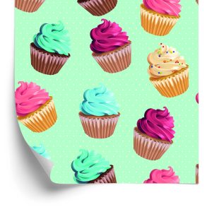 Papier Peint Rétro - Muffins Colorés Sur Un Fond De Menthe – Image 2