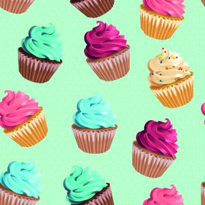 Papier Peint Rétro - Muffins Colorés Sur Un Fond De Menthe – Image 1