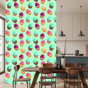 Papier Peint Rétro - Muffins Colorés Sur Un Fond De Menthe – Image 4