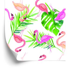 Papier Peint Avec Des Feuilles De Flamant Rose Pour La Chambre – Image 2