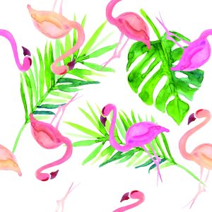 Papier Peint Avec Des Feuilles De Flamant Rose Pour La Chambre – Image 1