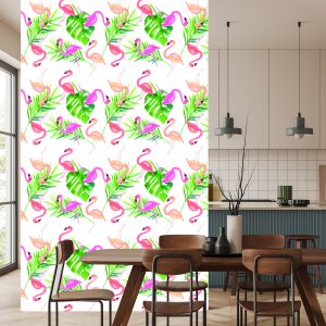 Papier Peint Avec Des Feuilles De Flamant Rose Pour La Chambre – Image 4