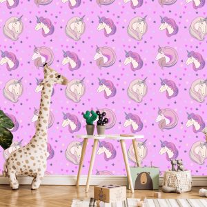 Papier Peint Pour Les Enfants - Licornes Sur Fond D'étoiles Et De Coeurs – Image 5