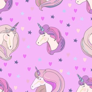 Papier Peint Pour Les Enfants - Licornes Sur Fond D'étoiles Et De Coeurs – Image 1