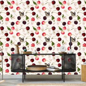 Papier Peint Pour La Cuisine, Les Fruits, Les Cerises, Les Fleurs, Les Papillons – Image 5
