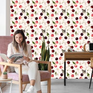 Papier Peint Pour La Cuisine, Les Fruits, Les Cerises, Les Fleurs, Les Papillons – Image 7