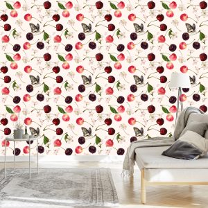 Papier Peint Pour La Cuisine, Les Fruits, Les Cerises, Les Fleurs, Les Papillons – Image 3
