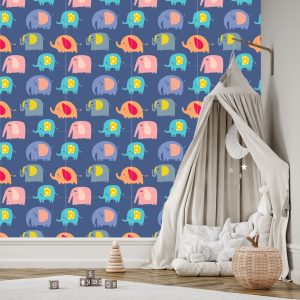 Papier Peint Dans La Chambre D'animaux D'éléphants Colorés D'un Garçon – Image 3