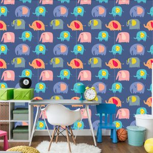 Papier Peint Dans La Chambre D'animaux D'éléphants Colorés D'un Garçon – Image 4