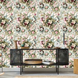 Papier Peint Pour Chambre Roses Fleurs Feuilles Nature 3D – Image 5