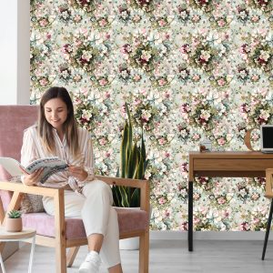 Papier Peint Pour Chambre Roses Fleurs Feuilles Nature 3D – Image 7