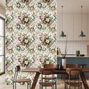 Papier Peint Pour Chambre Roses Fleurs Feuilles Nature 3D – Image 4