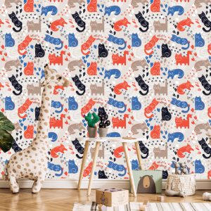 Papier Peint Pour Les Enfants - Chats Colorés - Style Scandinave – Image 5