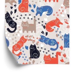 Papier Peint Pour Les Enfants - Chats Colorés - Style Scandinave – Image 2
