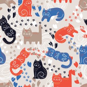 Papier Peint Pour Les Enfants - Chats Colorés - Style Scandinave – Image 1