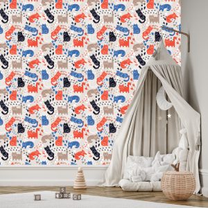 Papier Peint Pour Les Enfants - Chats Colorés - Style Scandinave – Image 3