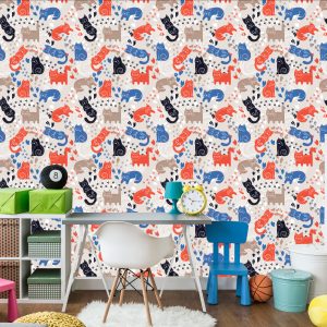 Papier Peint Pour Les Enfants - Chats Colorés - Style Scandinave – Image 4