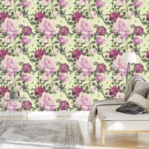 Papier Peint Belles Fleurs Aquarelles Roses – Image 3