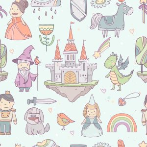 Papier Peint Conte De Fées Pour Enfants, Fées, Dragons, Chiens – Image 1