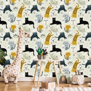 Papier Peint Pour Les Enfants - Lovely Cats - Style Scandinave – Image 5