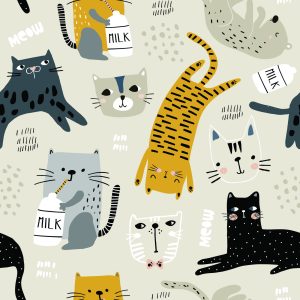 Papier Peint Pour Les Enfants - Lovely Cats - Style Scandinave – Image 1