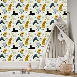 Papier Peint Pour Les Enfants - Lovely Cats - Style Scandinave – Image 3