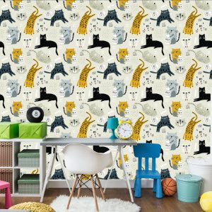 Papier Peint Pour Les Enfants - Lovely Cats - Style Scandinave – Image 4