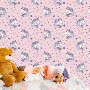 Papier Peint Pour Les Enfants - Licornes Endormies Sur Fond D'étoiles Et De Coeurs – Image 6