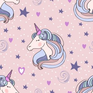 Papier Peint Pour Les Enfants - Licornes Endormies Sur Fond D'étoiles Et De Coeurs – Image 1