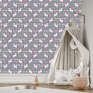 Papier Peint Pour Les Enfants - Licornes Arc-En-Ciel – Image 3