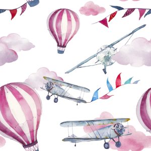 Papier Peint Ballons Colorés D'avions Pour La Chambre Des Enfants – Image 1