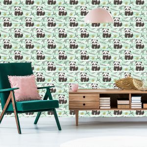 Papier Peint Pandas Sur Fond Vert – Image 6