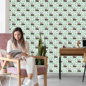 Papier Peint Pandas Sur Fond Vert – Image 7