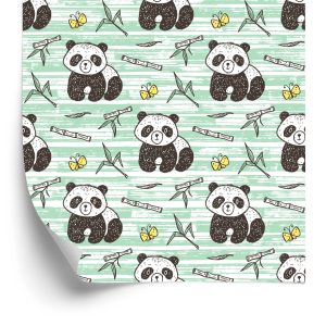 Papier Peint Pandas Sur Fond Vert – Image 2