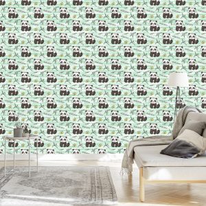 Papier Peint Pandas Sur Fond Vert – Image 3