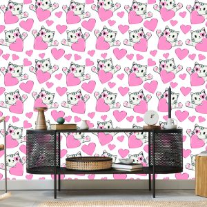 Papier Peint Pour Les Enfants - Petits Chatons Et Coeurs – Image 5